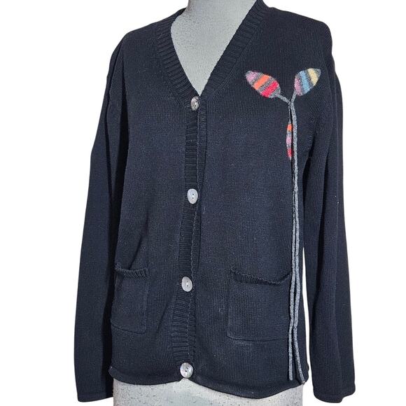 Anthropologie Cousin Johnny Knit Cardigan with Striped Applique Size XL - Picture 1 of 3